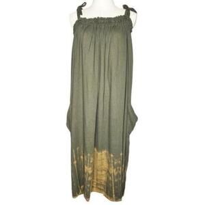 FREE PEOPLE Tie‎ Shoulder Oversized Boho Dress Olive Tie Dye Size Small